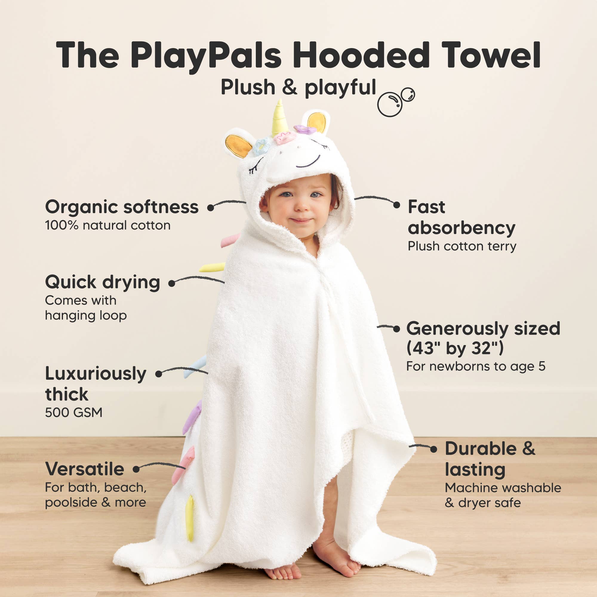 Uria Playpals Hooded Baby Bath Towels for Newborn for wholesale on Faire3