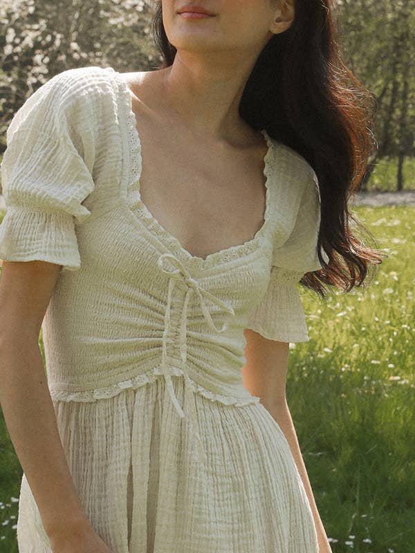 Atèlette - Wholesale Dress - Women's - Romantic Cream Cotton Gauze Midi Dress - Blythe Dress3