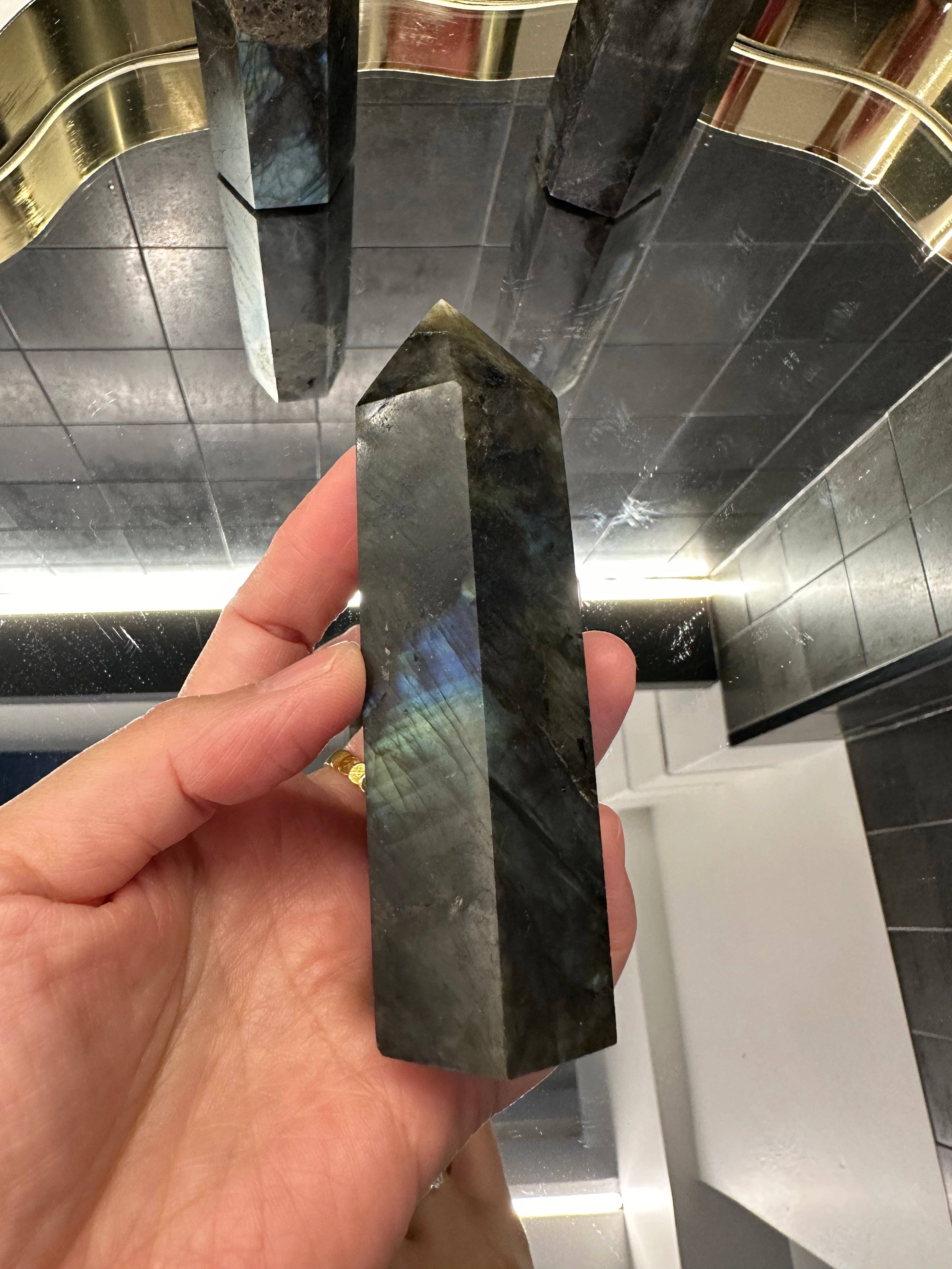 Moon Rituals – wholesale Spiritual stone/crystal – Natural Labradorite Tower Point Generator: Transformation & Intuition Crystal (10cm/4in), Christmas Crystal Gift3
