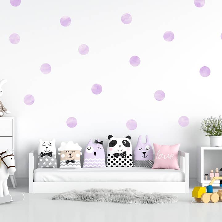 Décalcomanies murales à pois aquarelle lilas, autocollants muraux confettis, autocollants pour chambre de fille, décoration de chambre d'enfant violette, décoration de salle de jeux lavande pour la vente par Decals Online