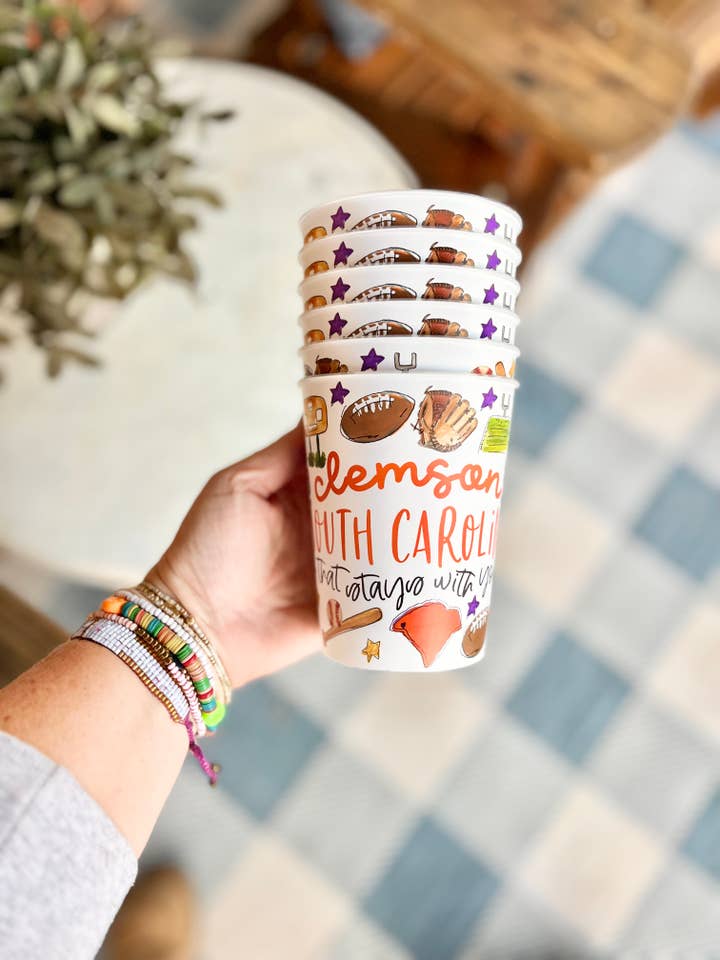 Clemson, SC Multi-Sport Reusable Cups tailgating, College for wholesale by Happy By Rachel, LLC