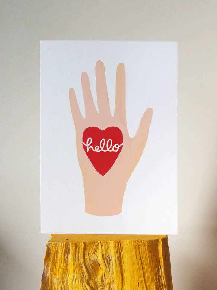 'Hello' hart- en handgeïllustreerde vriendschapskaart voor wholesale door Jade Fisher