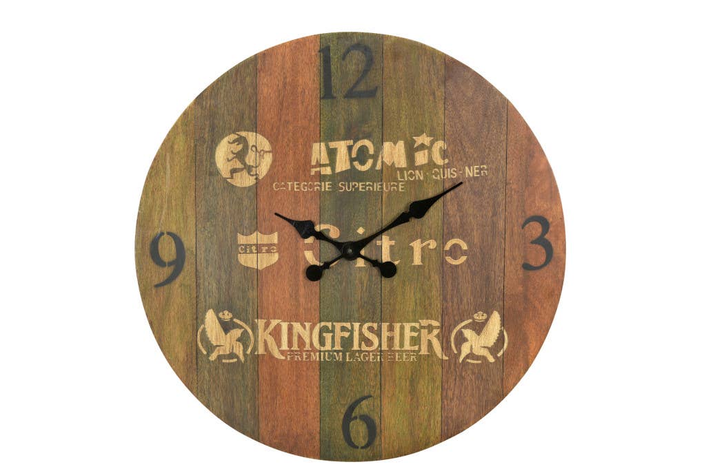 HomeRoots - Wholesale Wall Clock - 24" Brown Solid Wood Silent Analog Round Wall Clock3