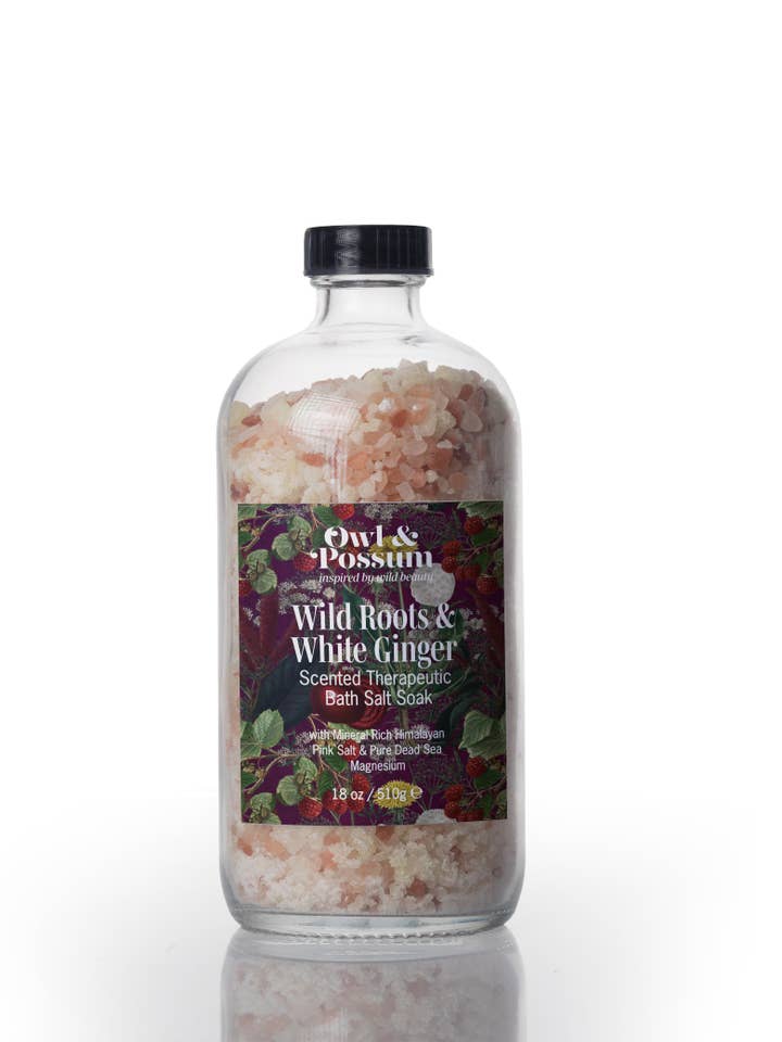 WILD ROOTS & WHITE GINGER Therapeutic Bath Salts for wholesale by Owl & Possum