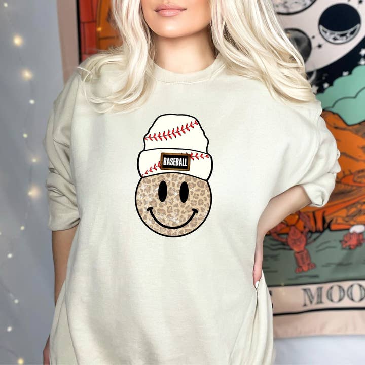 DTF TRANSFER - 3990 Leopard Smiley With Baseball Beanie for wholesale by dBoldTees & DTF Transfers