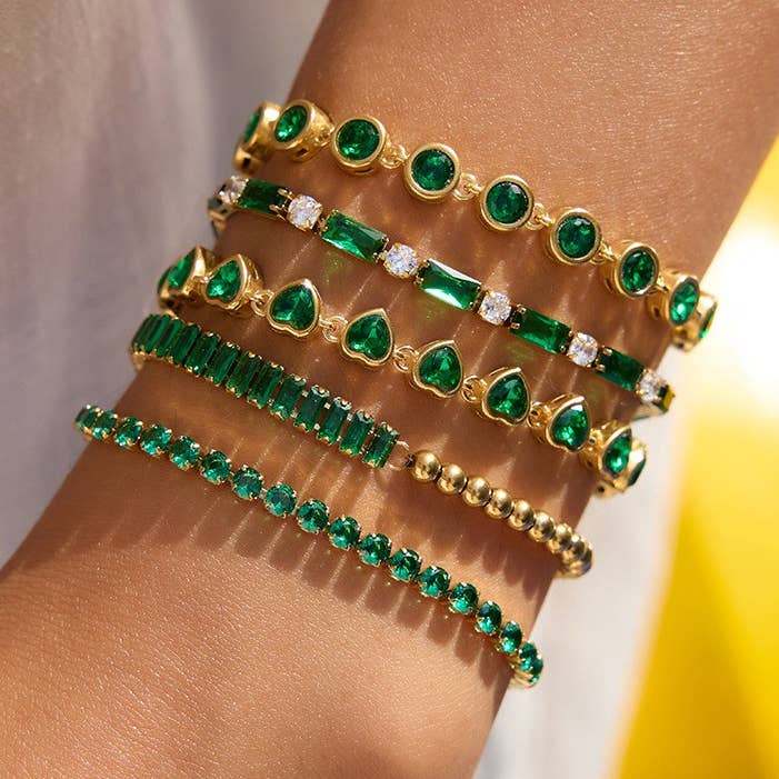 18K Gold Green Zircon Tennis Chain Bracelet_CWAJE4780 for wholesale by ACCITY