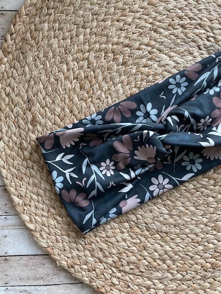 Flower at Night Knit Twist Headband for wholesale by Designs by Rachel Joy