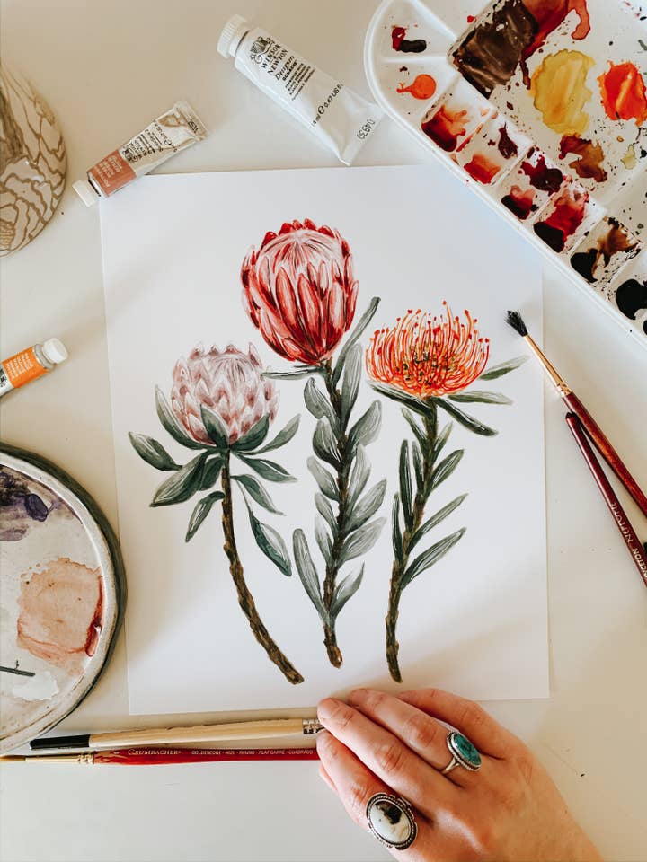 Protea Trio Akvarel Print for engroshandel hos MacaelaMade