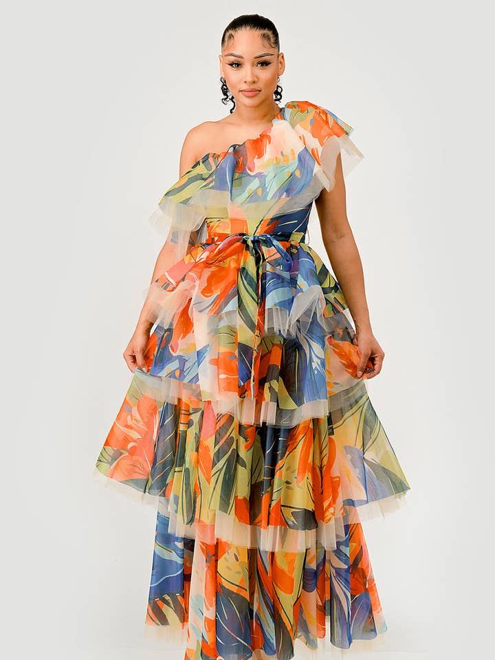 Conjunto de Top Asimétrico con Volantes y Falda Maxi con Volantes para venta al por mayor de Namatt Design