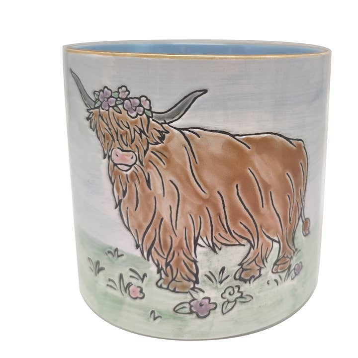 HIGHLAND COW 5" PLANTER, 5"/6.5" NESTED WITH 80695 for wholesale by Blue Sky Clayworks
