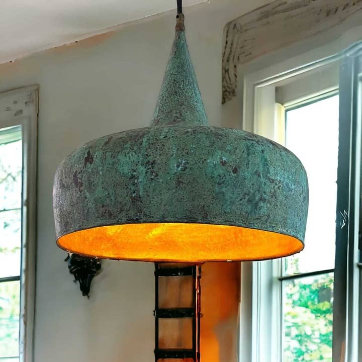 HandHappiness - Wholesale Lamp Shade - Green Oxidized Copper Pendant Lamp, Vintage Onion Dome Style