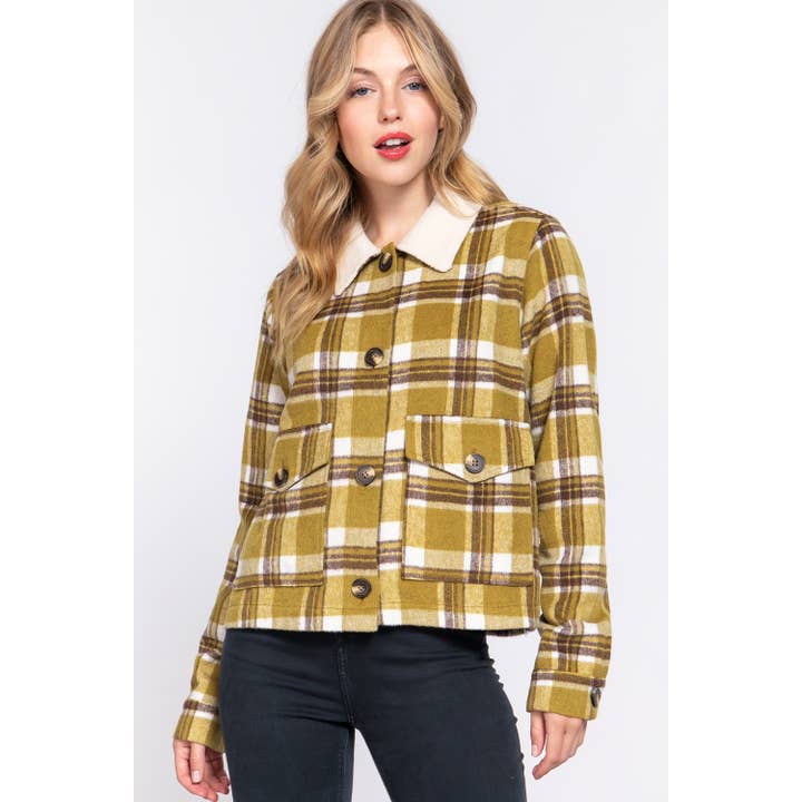 Apolline - Wholesale Shirt Jacket/Shacket - Women's - FAUX FUR COLLAR PLAID SHACKET10