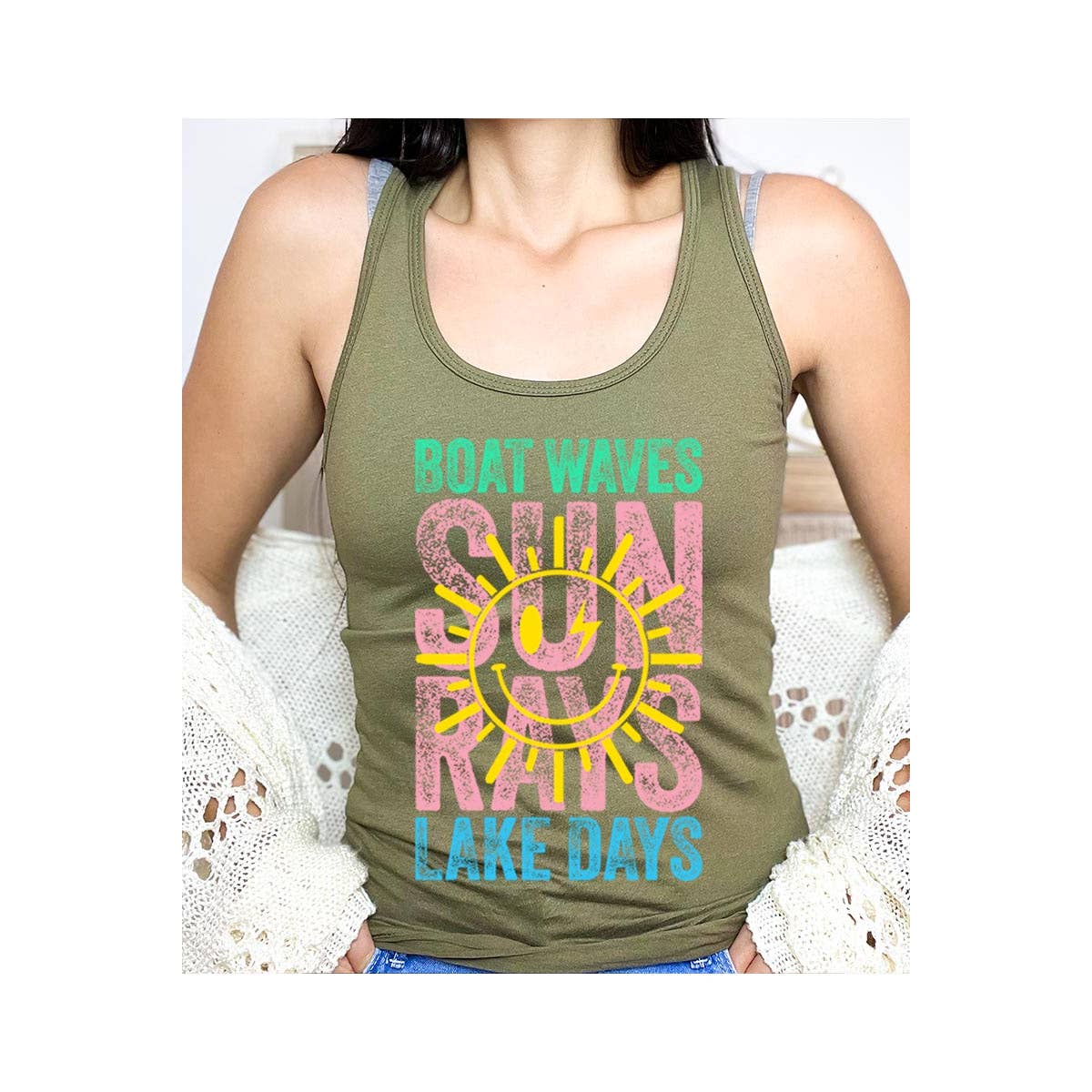 COLORBEAR - Wholesale Tank Top - Women's - Boat Waves Sun Rays Graphic Racerback Tank Top7