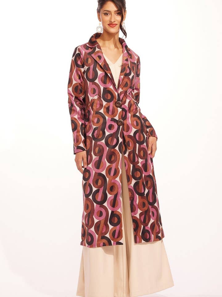 Langer Camila-Mantel mit gekerbtem Revers, einreihiger Schnitt, Stay Groovy für den Großhandel von Eva Franco