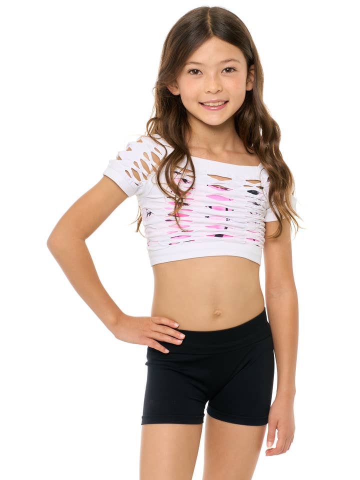 Malibu Sugar - Vendita all'ingrosso Canotta - Bambini - Top corto a rete Malibu per ragazze danza (8-14) Taglia unica13