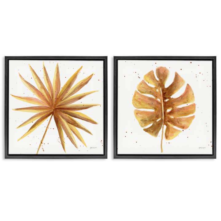 Gouden Palm Monstera Bladeren Zwevend Ingelijst Kunstwerk voor wholesale door Stupell Industries