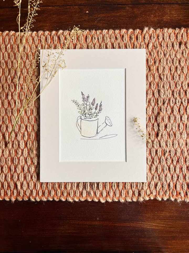 watering can matted letterpress and watercolor print for wholesale by melon r. studio