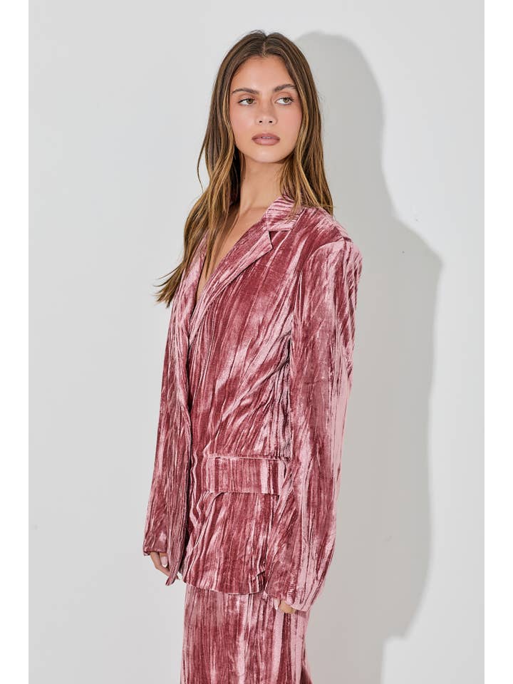Baevely by Wellmade USA - Wholesale Blazer - Women's - PLEATED VELVET BLAZER