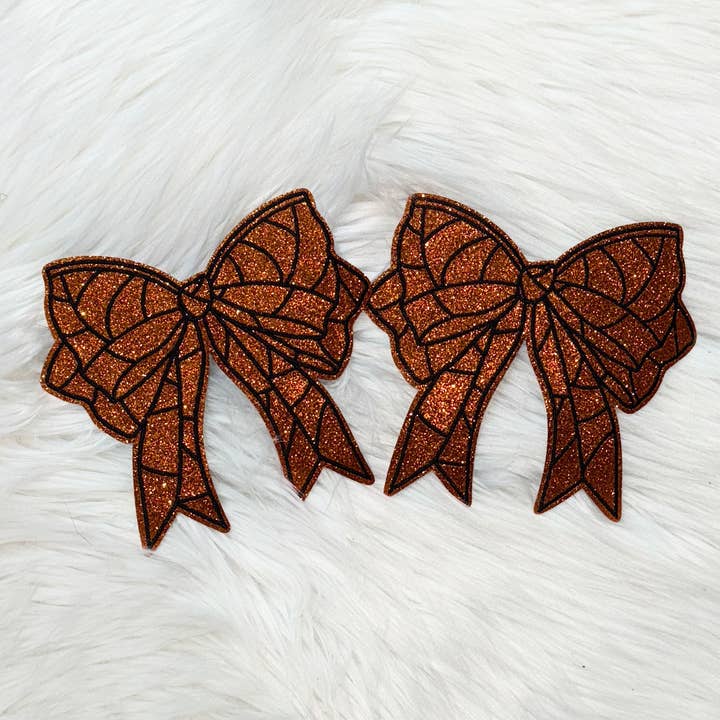 Basketball Bow Sides Glitter Patch SET OF 2 for wholesale by Trendy Transfers