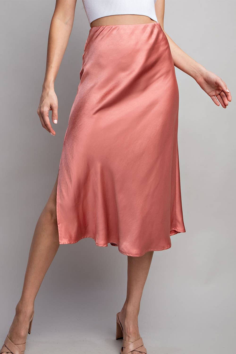 Peace Love Line - Wholesale Skirt - Women's - SLI4059 - SATIN MIDI SKIRT0