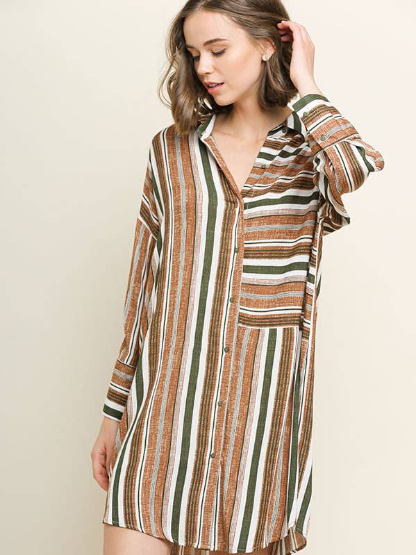 Multicolor Striped Collared Dress for wholesale by VERY BERRY