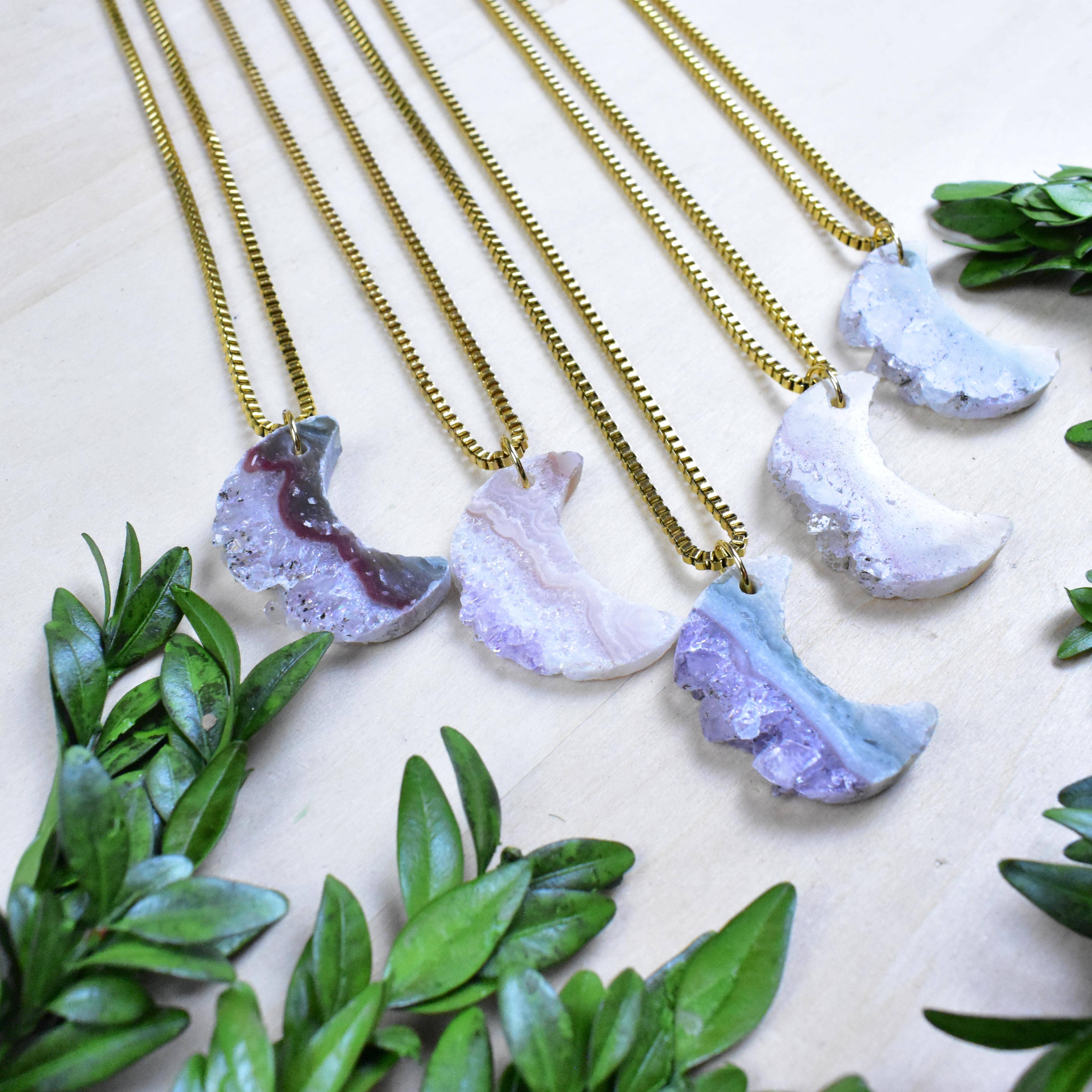 Ewelina Pas Jewelry - Wholesale Pendant/Charm Necklace - Gold Raw Crescent Moon Amethyst Slice Necklace6