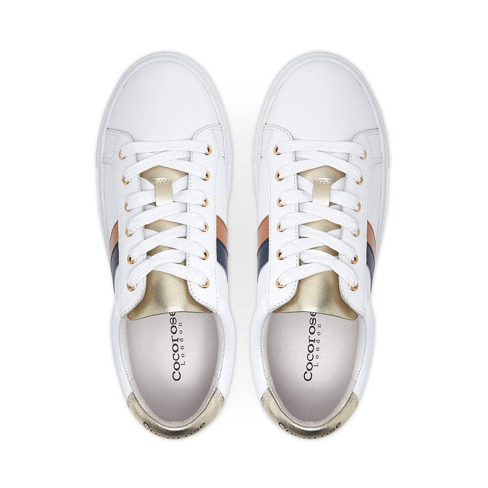 Cocorose London - Wholesale Lifestyle Sneakers - Women's - Hoxton - Stripes Navy & Tan Leather Trainers1