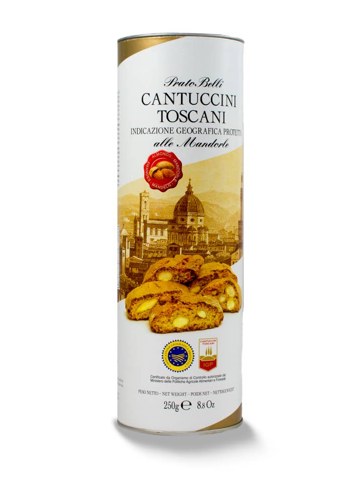 Cilindro redondo de lata 250 gramas - Cantuccini com 25% de amêndoas por atacado de Biscottificio Belli