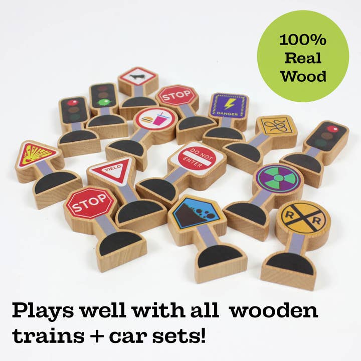 Twinkle Toys LLC - Wholesale Houten speelgoed - Kinderen - 15 stuks - Houten verkeersborden - Zany Trains2