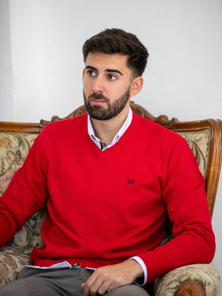 Custi Mikelo: Men's Clothing & Christmas Gifts – wholesale Knitted jumper – Men′s – Red Cotton Jersey0