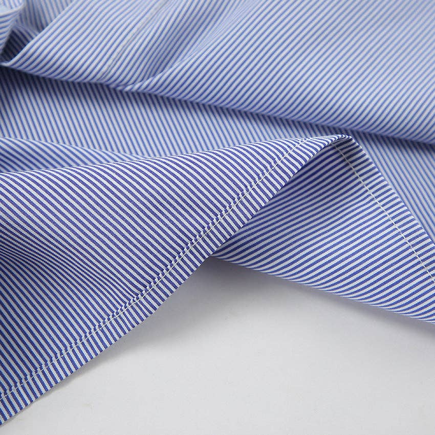 Bleu Chemise courte rayée à manches longues pour femmes SKT270 en vente sur Faire18