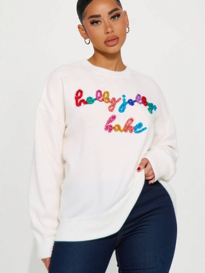 HOLLY JOLLY BABE TINSEL SWEATER for wholesale by 5besties inc
