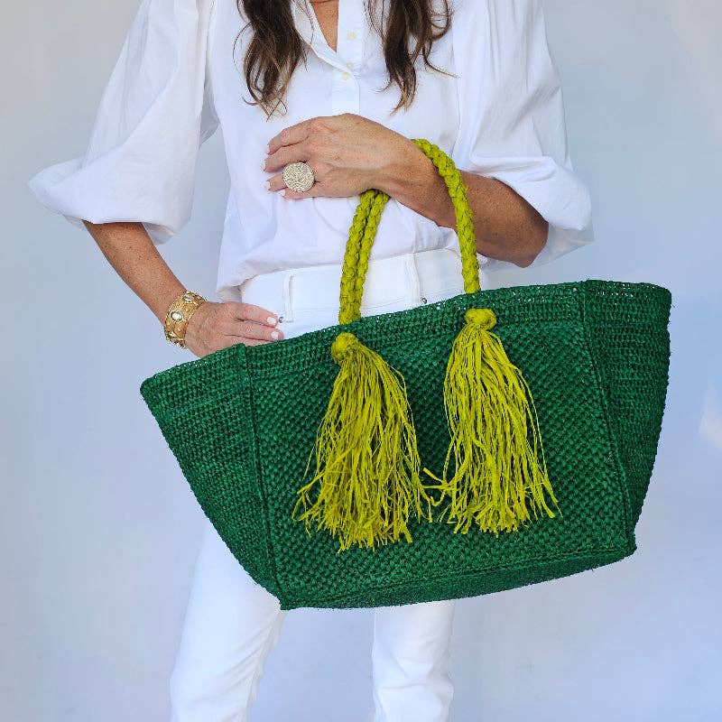 Baldiz – Saco de praia por atacado – Bolsa de ráfia verde esmeralda Camilla artesanal2