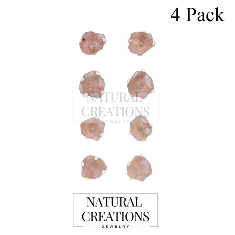 Nature Crafts - Wholesale Stud/Post Earrings - Natural Rough Rose Quartz Stud Earrings in Sterling Silver1