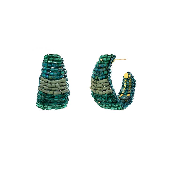 Teal Mix Nyx Hoop Handmade Crochet Earrings for wholesale by Lavish By Tricia Milaneze