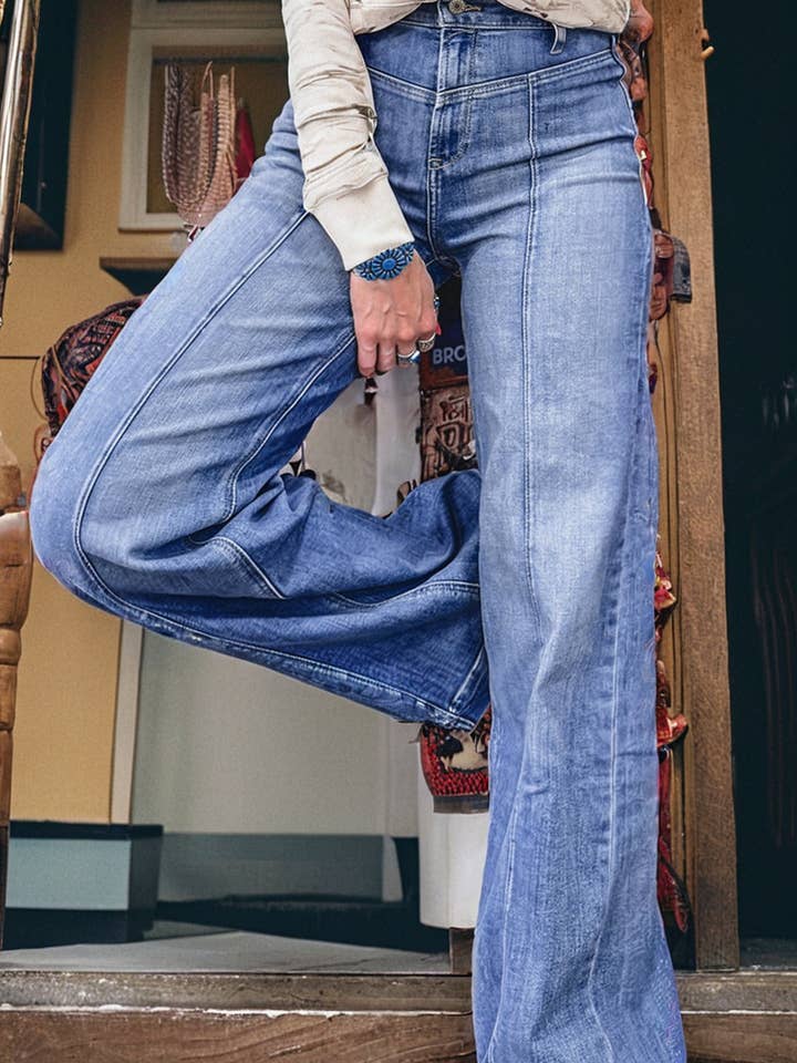 Blue Tailored Center Seam Detail Straight Loose High Rise Jeans for wholesale on Faire1