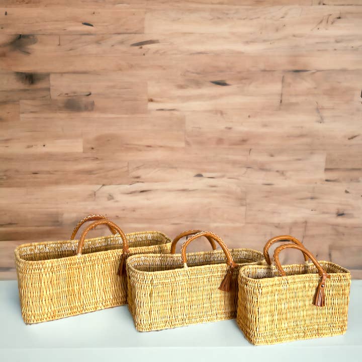 Melecraft - Wholesale Basket - Natural Reed Baskets Set - With Leather Moroccan handmade0