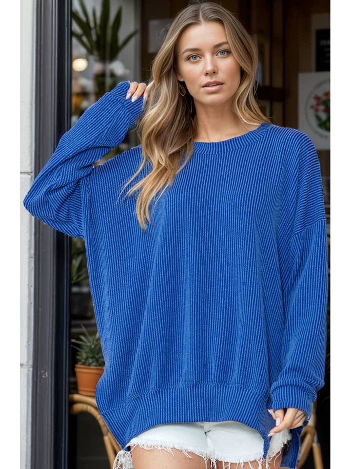 Burgundy Apparel - Vente Sweat-shirt – femme - SWEAT-SHIRT OVERSIZE CÔTELÉ ONDULÉ AVEC FENTE LATÉRALE4