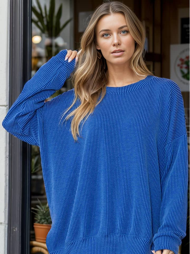 Burgundy Apparel - Wholesale Sweatshirt - Women's - WAVE RIB OVERSIZED SWEATSHIRT WITH SIDE SLIT - FALL
