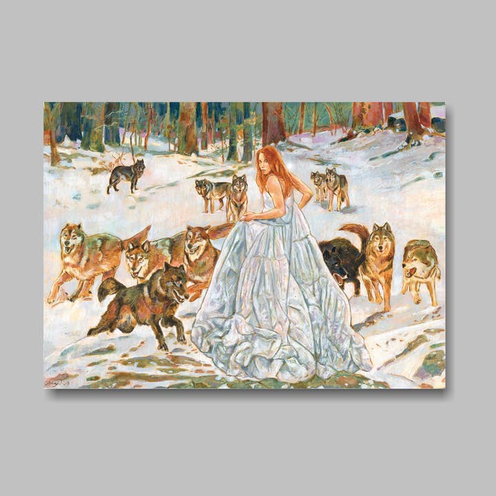 DIN A5 Art Print, Girl, wolf, Postcard for wholesale by Atelier No.1