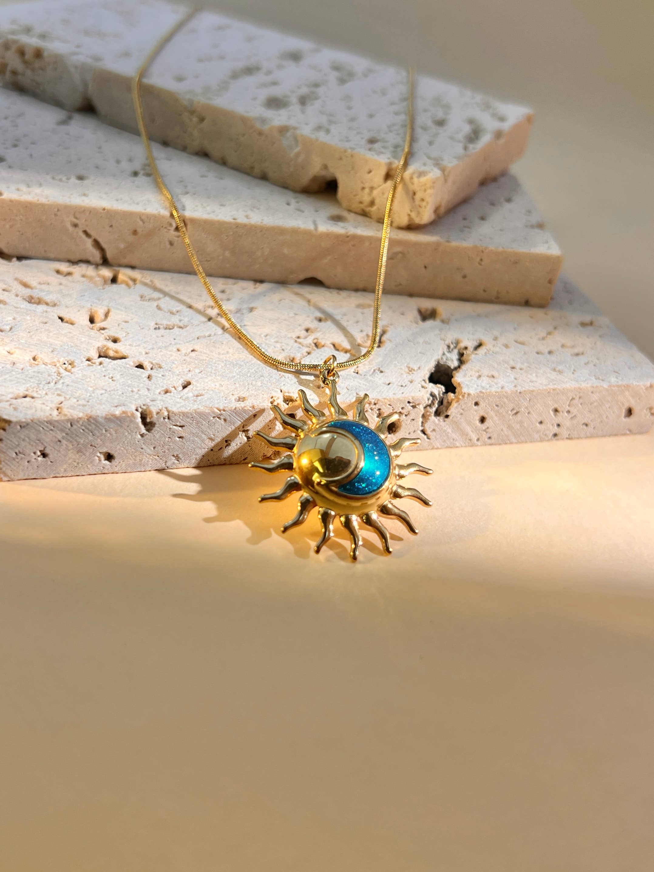 COSMOS - Wholesale Pendant/Charm Necklace - Necklace with sun enamel pendant in stainless steel0