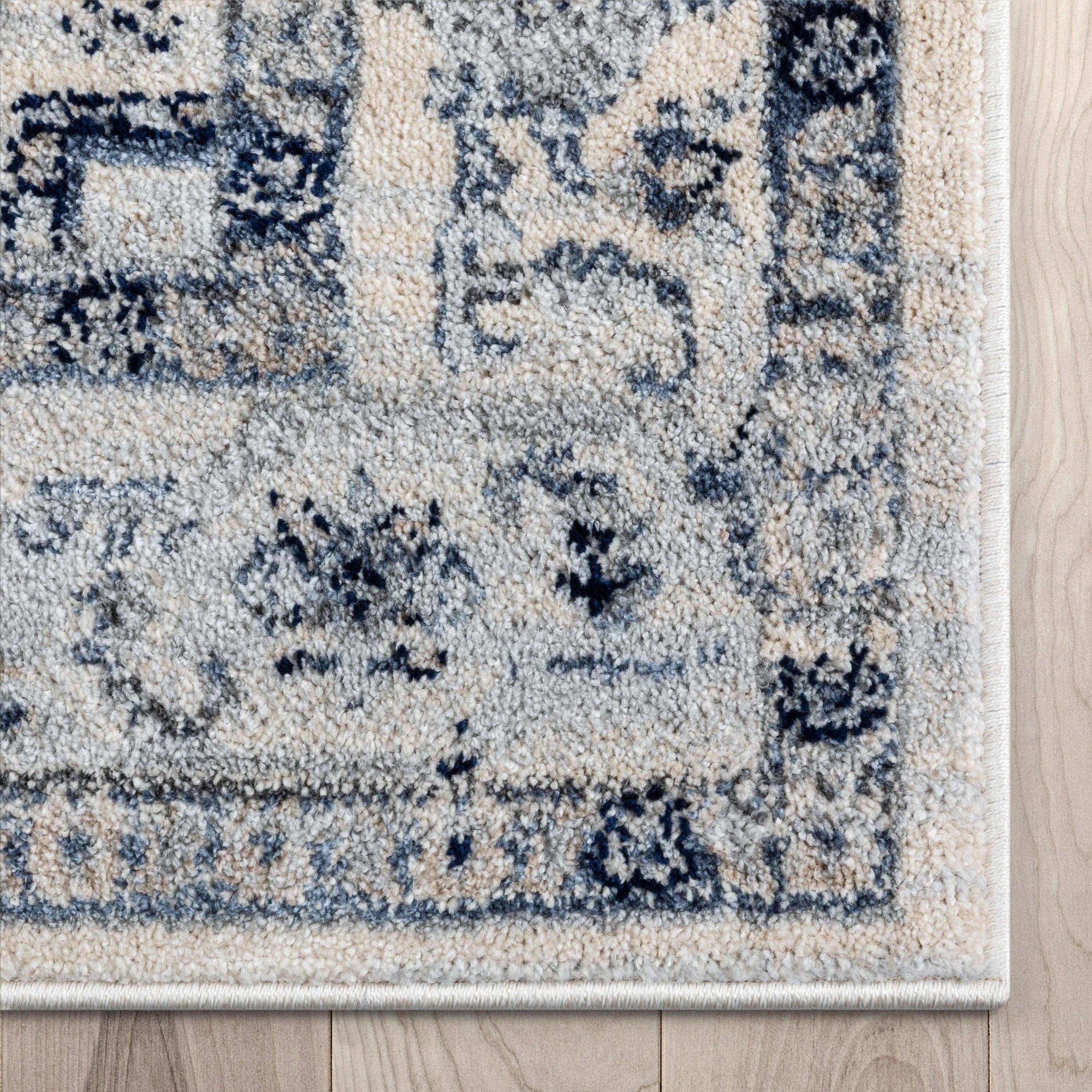 Well Woven - Wholesale Area Rug - Leon Medallion Ivory Blue Beige Rug For Living Room, Bedroom, and Dining Room9