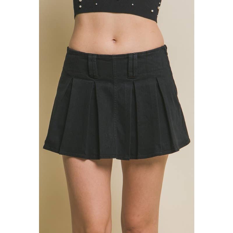 Paperdoll - Wholesale Skirt - Women's - Pleated Denim Mini Skirt 0