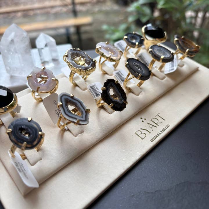 Agate - Raw Ring - Adjustable - Gold Plated for wholesale by Byart