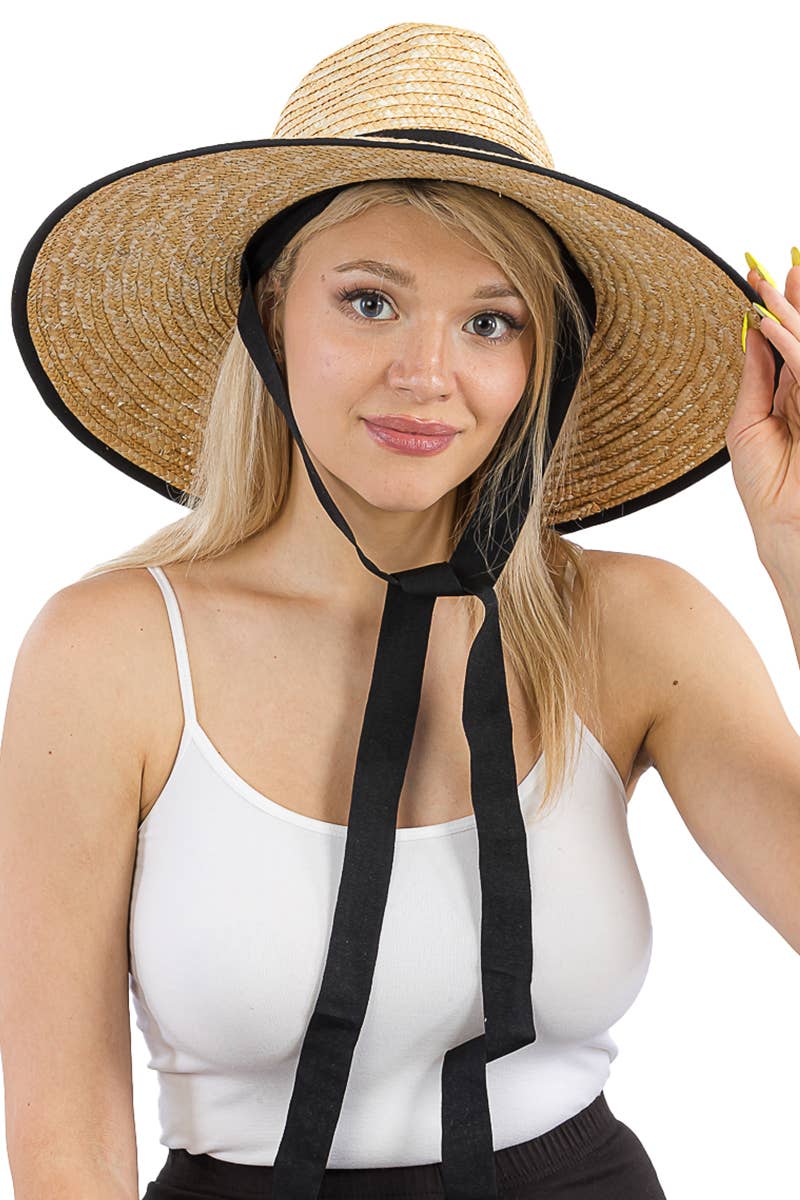 Cap Zone - Wholesale Straw Hat - Women's - Grosgrain Chin Strap Wide Brim Wheat Straw Lifeguard Hat17