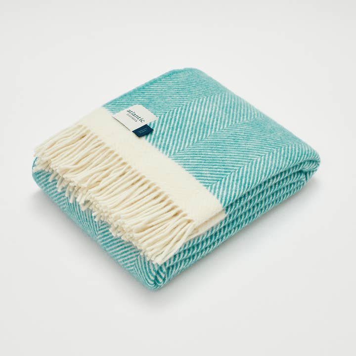 Atlantic Blankets - Wholesale Throw Blanket - Turquoise Herringbone Wool Blanket0