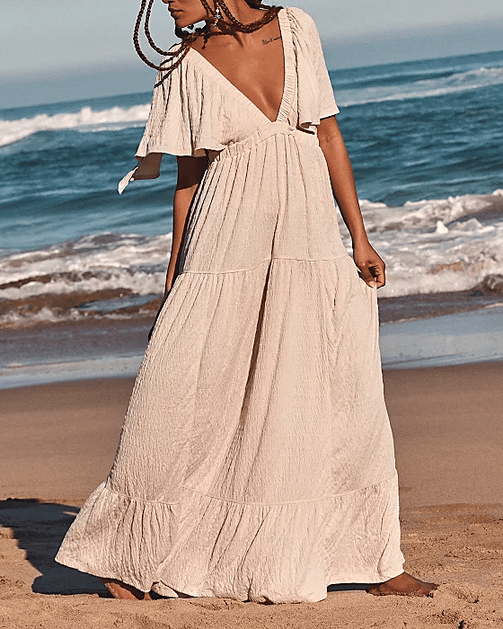 Sweetkama - Vente Robe – femme - Robe maxi unie décolleté en V et dos nu SKD1531