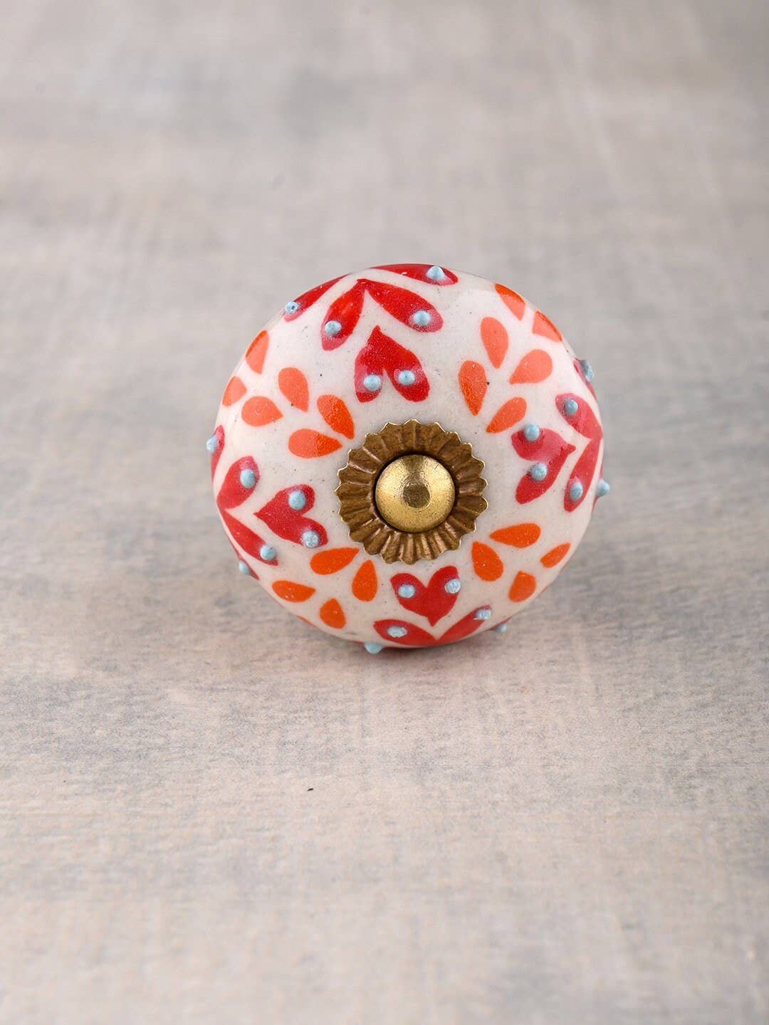 KNOBCO - Wholesale Knob/pull - Red Orange and White Floral Design Ceramic Cabinet Drawer Knob