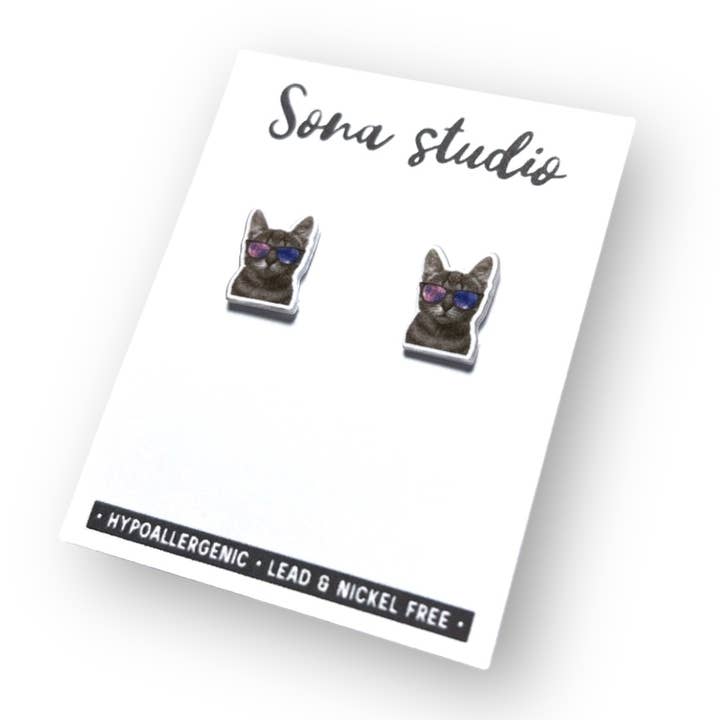Sona Studio - Wholesale Stud/Post Earrings - Cool Cat Earrings1