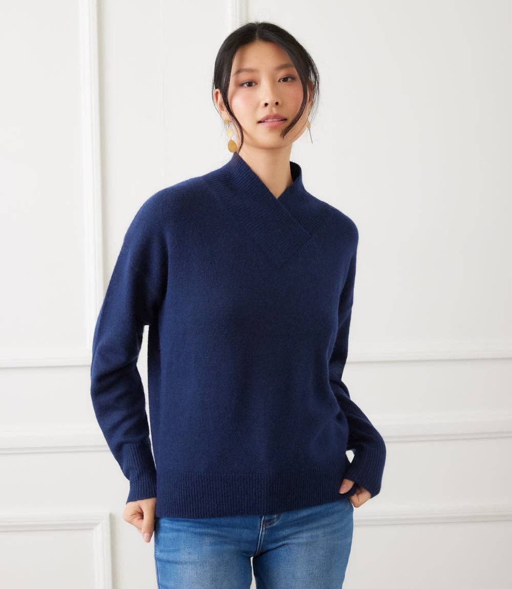 Navy Shawl Collar Sweater for wholesale on Faire3